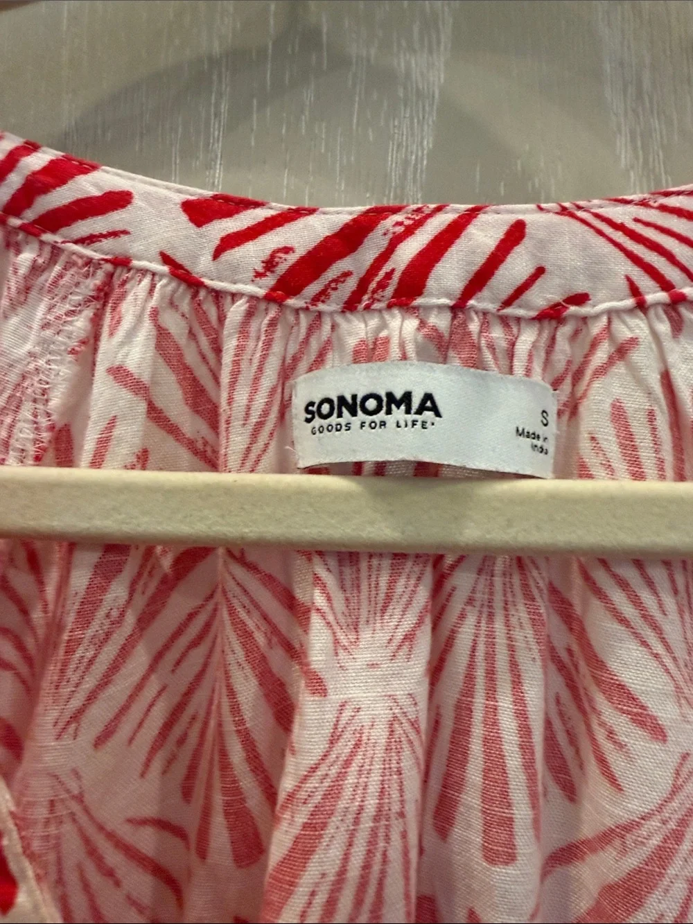 Sonoma Goods for Life Red and White Shell Printed linen look Dress size S.